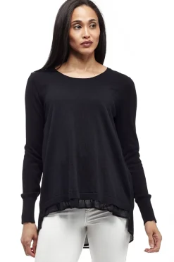 La Cera™ Top Tipo Jersey Con Cuello Redondo Y Espalda De Georgette La Cera