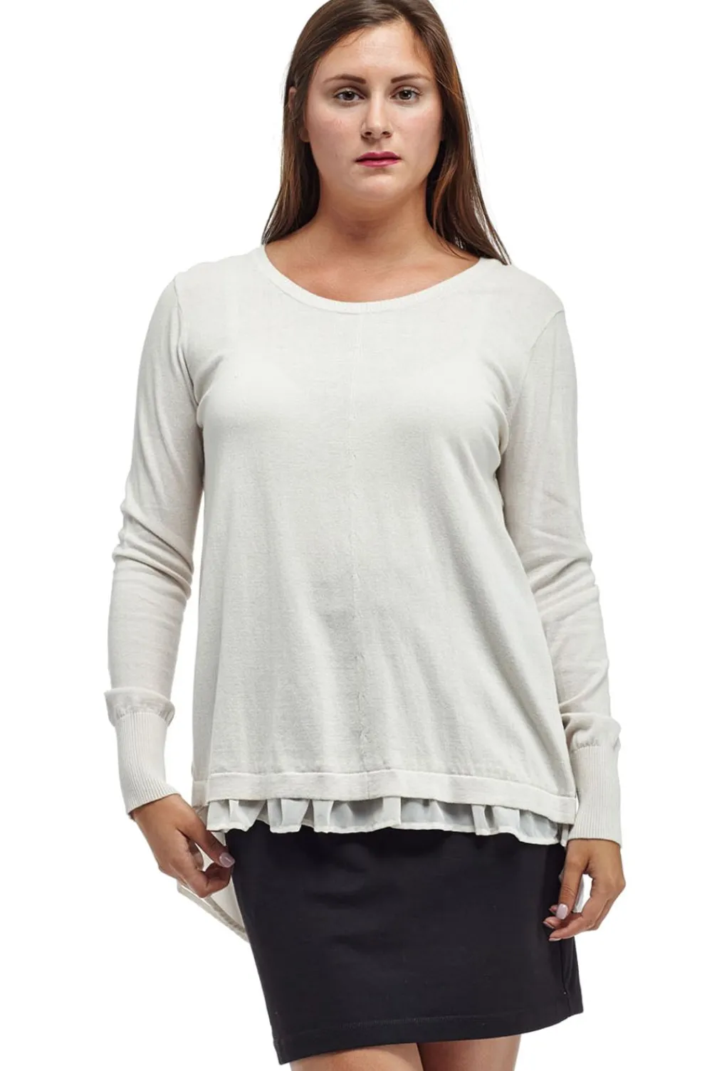 La Cera™ Top Tipo Sueter Con Cuello Redondo Y Espalda De Georgette La Cera Tall
