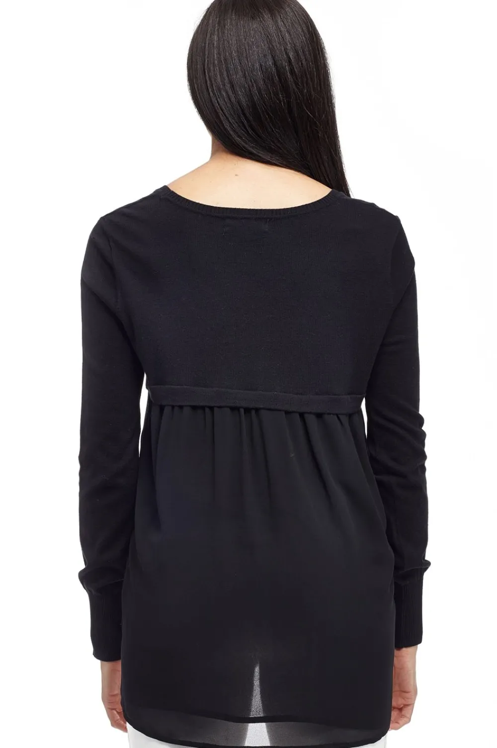 La Cera™ Top Tipo Sueter Con Cuello Redondo Y Espalda De Georgette La Cera Tall