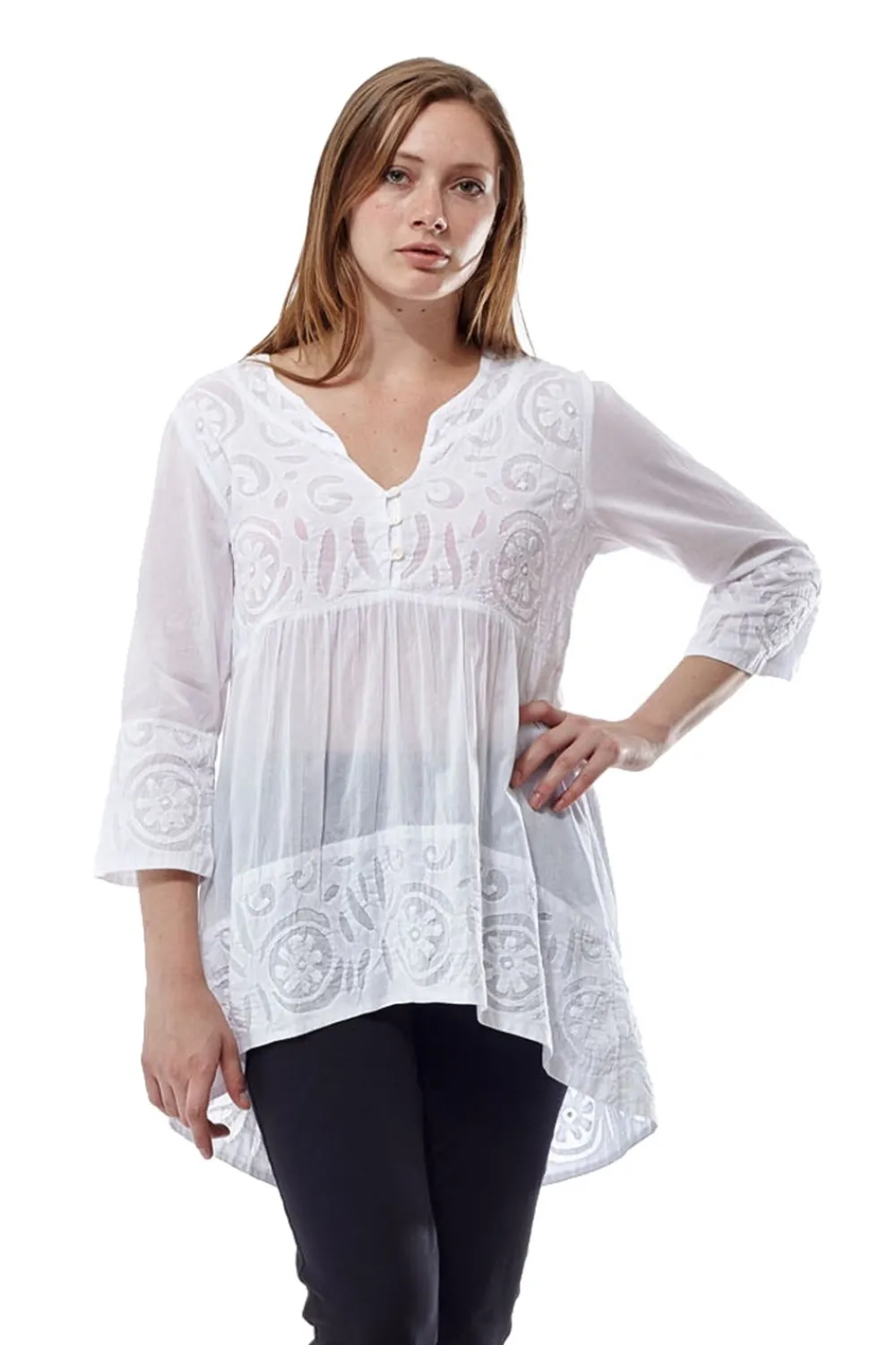 La Cera™ Top Tipo Tunica Con Apliques Ribeteados De La Cera