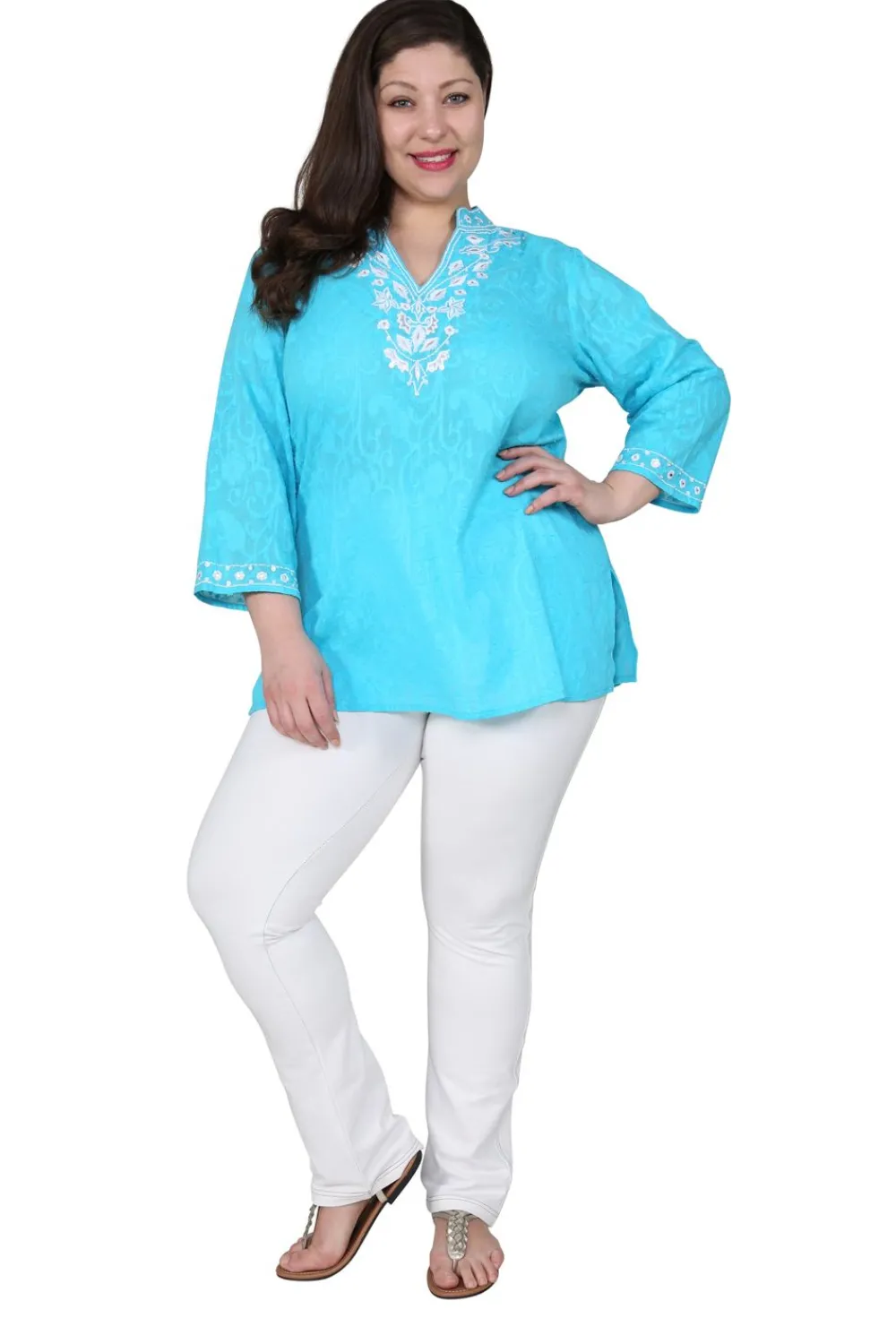 La Cera™ Top Tipo Tunica Con Bordado Floral De Talla Grande