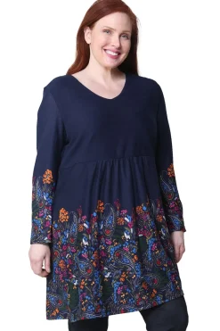 La Cera™ Top Tipo Tunica Tipo Jersey Floral La Cera - Talla Grande