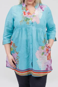 La Cera™ Tunica Con Estampado De Borde Floral De Talla Grande Y Pliegues De Lib