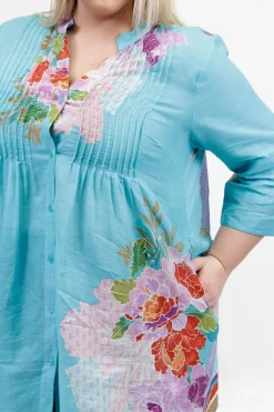 La Cera™ Tunica Con Estampado De Borde Floral De Talla Grande Y Pliegues De Lib