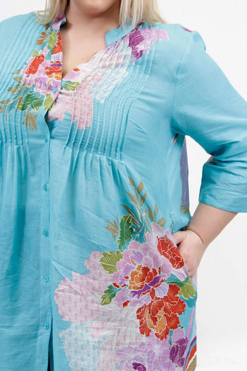 La Cera™ Tunica Con Estampado De Borde Floral De Talla Grande Y Pliegues De Lib
