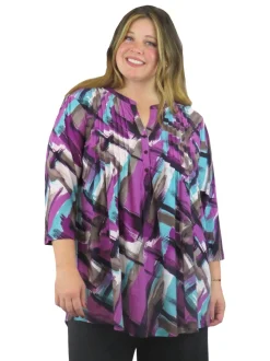 La Cera™ Tunica Con Estampado Geometrico Y Frente Plisado La Cera - Tallas Gran
