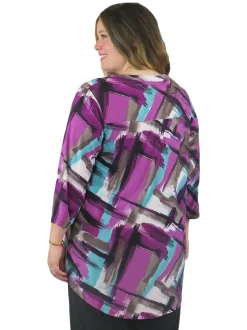 La Cera™ Tunica Con Estampado Geometrico Y Frente Plisado La Cera - Tallas Gran