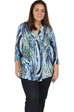 La Cera™ Tunica Estampada Con Frente Plisado La Cera Talla Grande