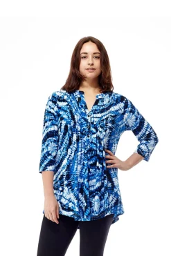 La Cera™ Tunica Estampada Con Frente Plisado La Cera Talla Grande Tie-Dye