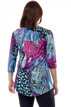 La Cera™ Tunica Estampada Con Frente Plisado La Cera Morado
