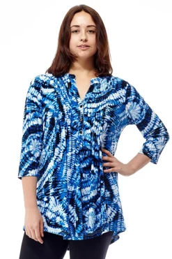 La Cera™ Tunica Estampada Con Frente Plisado La Cera Tie-Dye