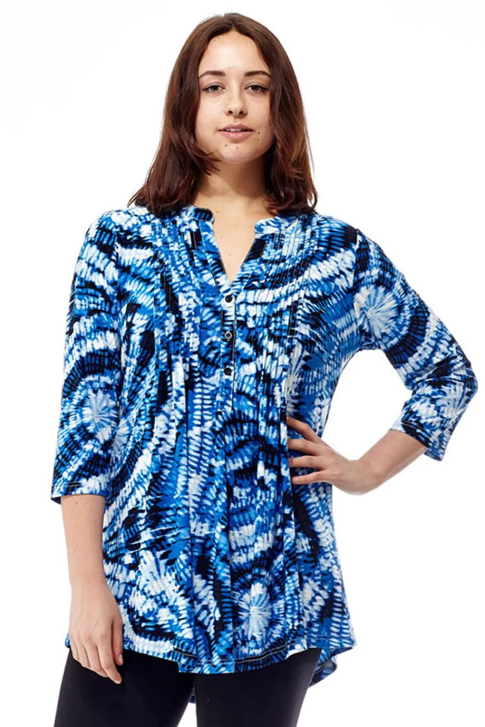 La Cera™ Tunica Estampada Con Frente Plisado La Cera Tie-Dye