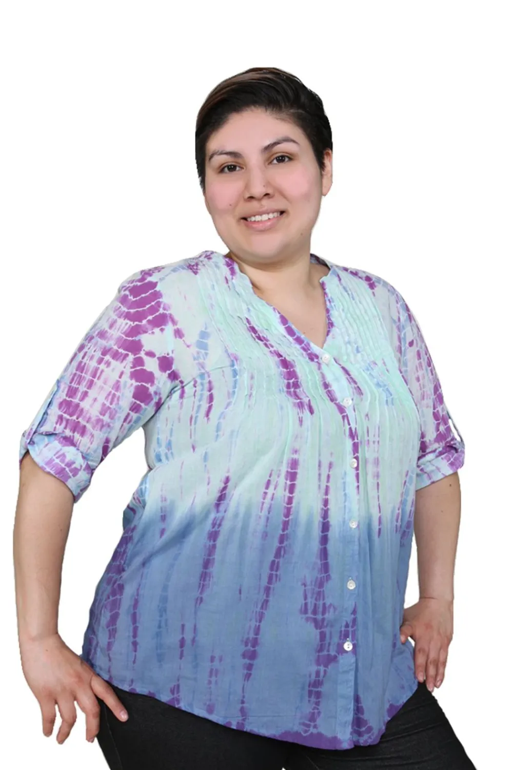 La Cera™ Tunica Plisada Con Efecto Tie-Dye De Talla Grande