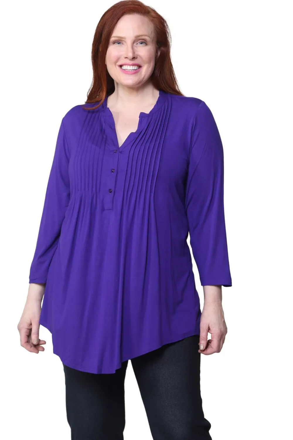 La Cera™ Tunica Solida De Rayon Con Frente Plisado De Talla Grande La Cera