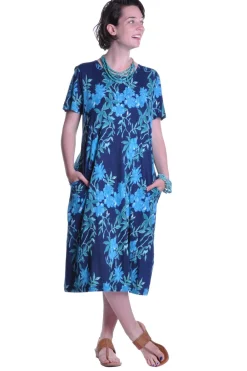 La Cera™ Vestido Acampanado Con Estampado Floral Azul Marino De La Cera