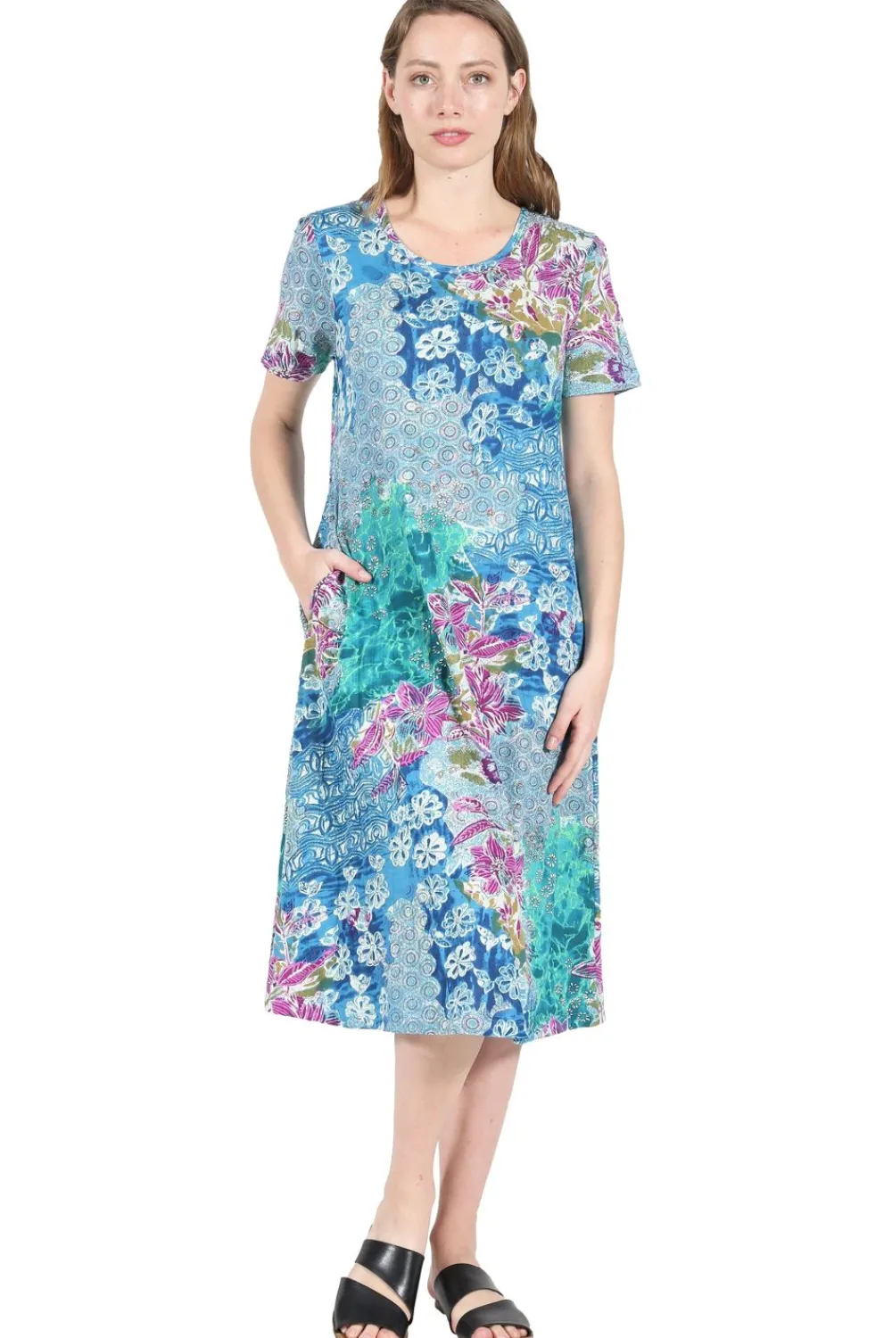 La Cera™ Vestido Acampanado De Punto De Jersey Floral De Algodon La Cera