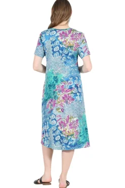 La Cera™ Vestido Acampanado De Punto De Jersey Floral De Algodon La Cera