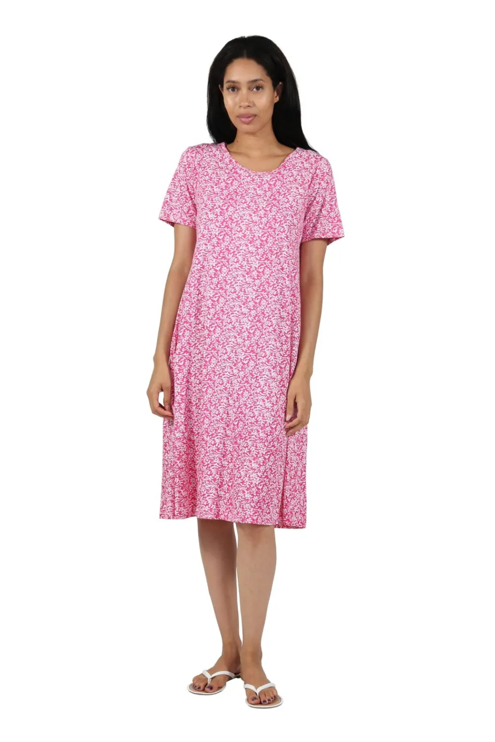 La Cera™ Vestido Acampanado Floral De Punto De Algodon De Manga Corta