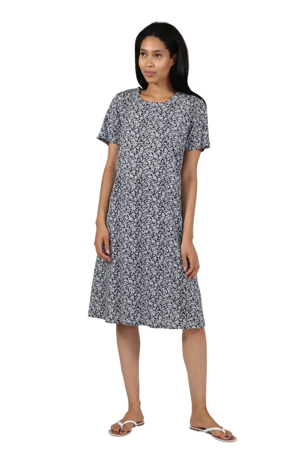 La Cera™ Vestido Acampanado Floral De Punto De Algodon De Manga Corta