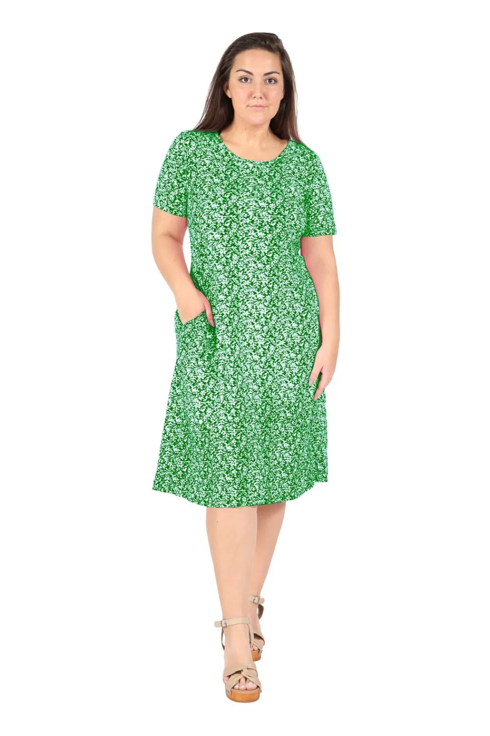 La Cera™ Vestido Acampanado Floral De Punto De Algodon De Manga Corta