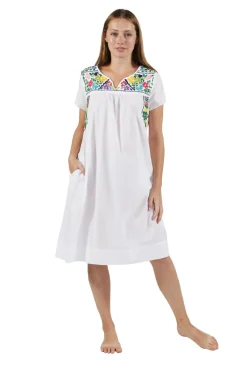 La Cera™ Vestido Bordado Con Manga Japonesa 100% Algodon