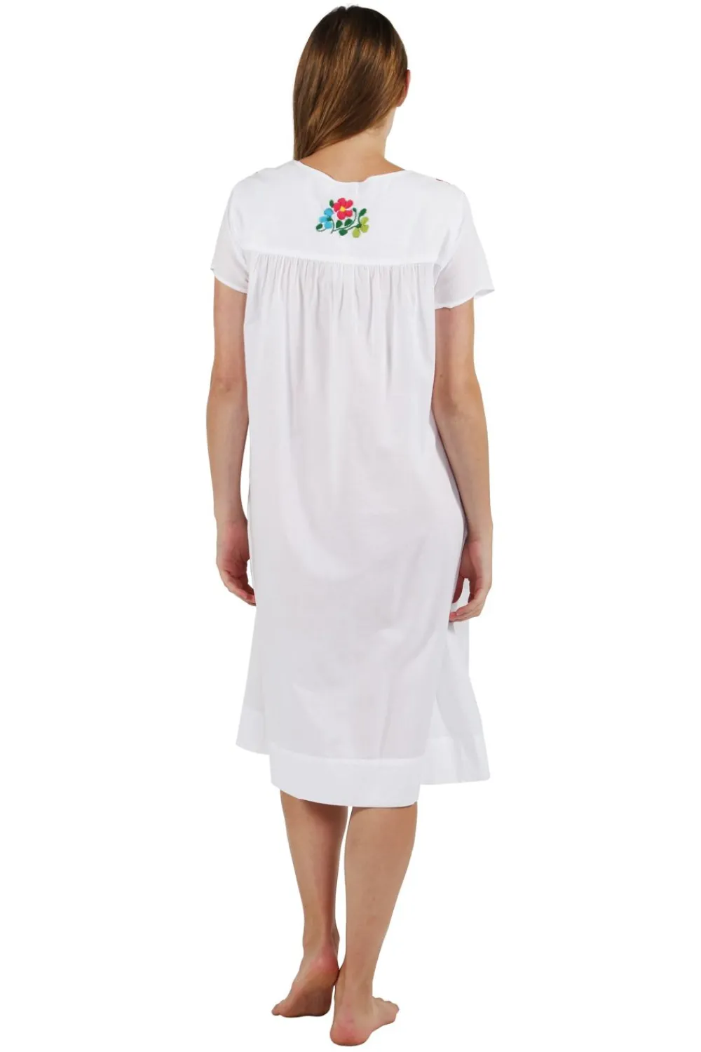 La Cera™ Vestido Bordado Con Manga Japonesa 100% Algodon