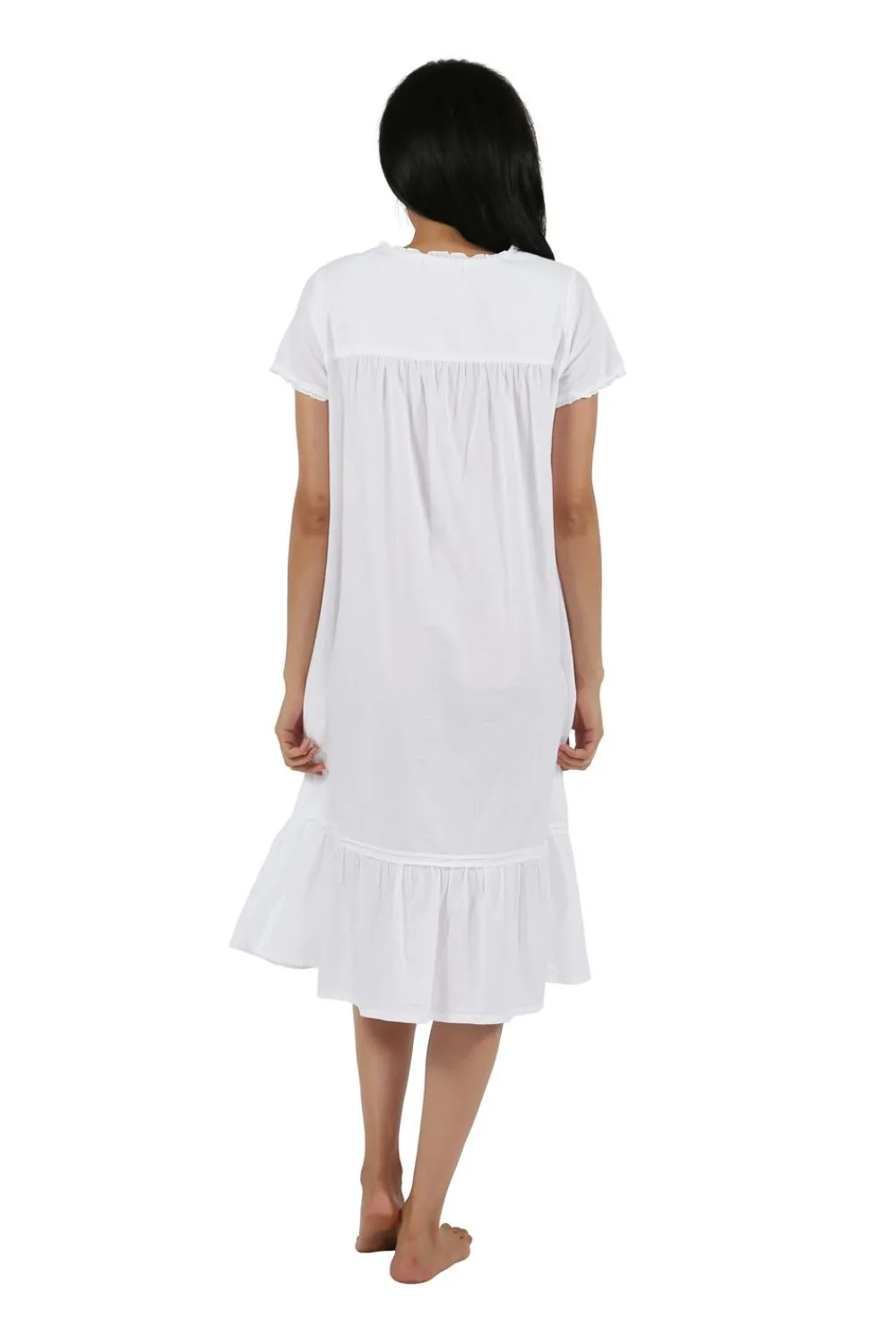 La Cera™ Vestido Bordado De Manga Corta 100% Algodon