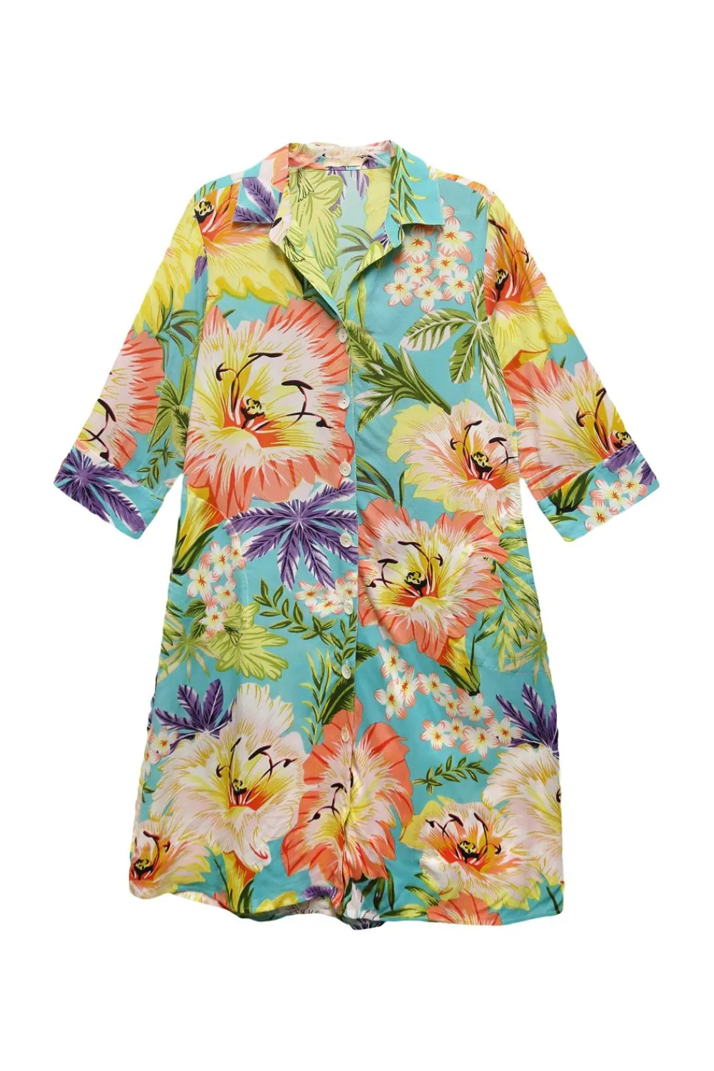 La Cera™ Vestido Camisero Con Botones Y Estampado Floral Tropical La Cera - Tal
