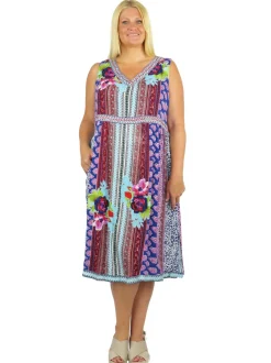 La Cera™ Vestido Con Escote En V Y Cintura Imperio Con Estampado De Borde - Tal