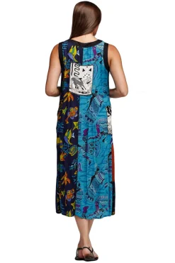 La Cera™ Vestido Con Estampado De Rayon Y Patchwork Con Botones Novedosos