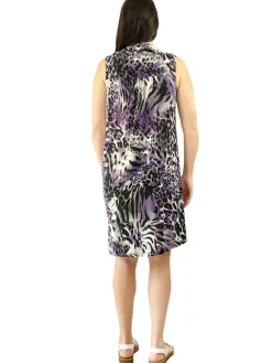 La Cera™ Vestido Con Estampado De Guepardo Morado Sin Mangas Con Frente Plisado