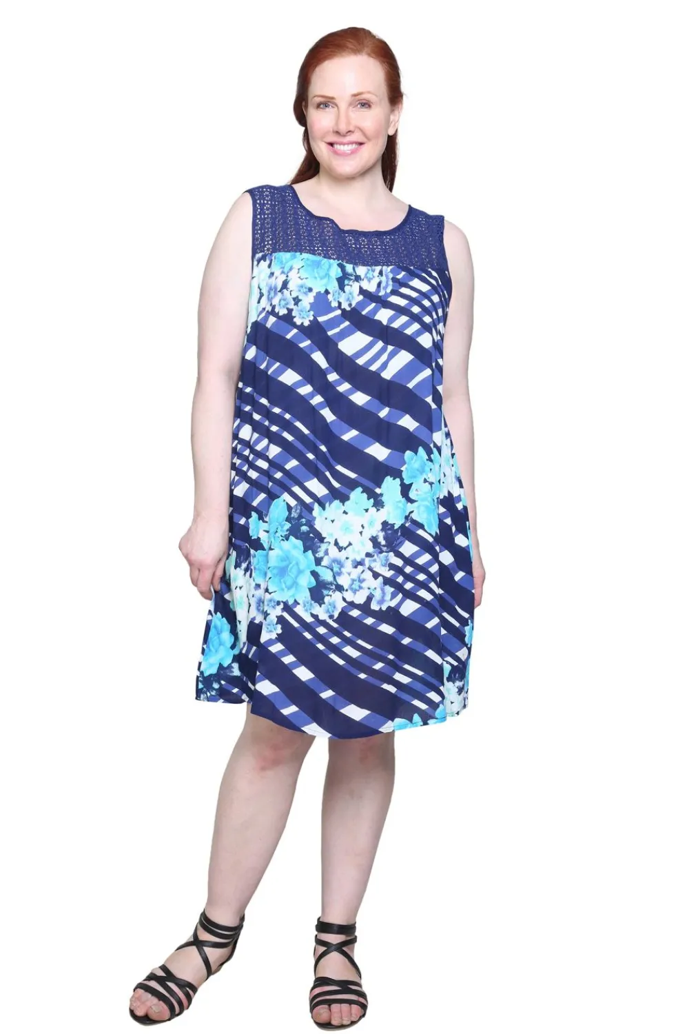 La Cera™ Vestido Con Estampado Geometrico Y Canesu De Crochet De Talla Grande