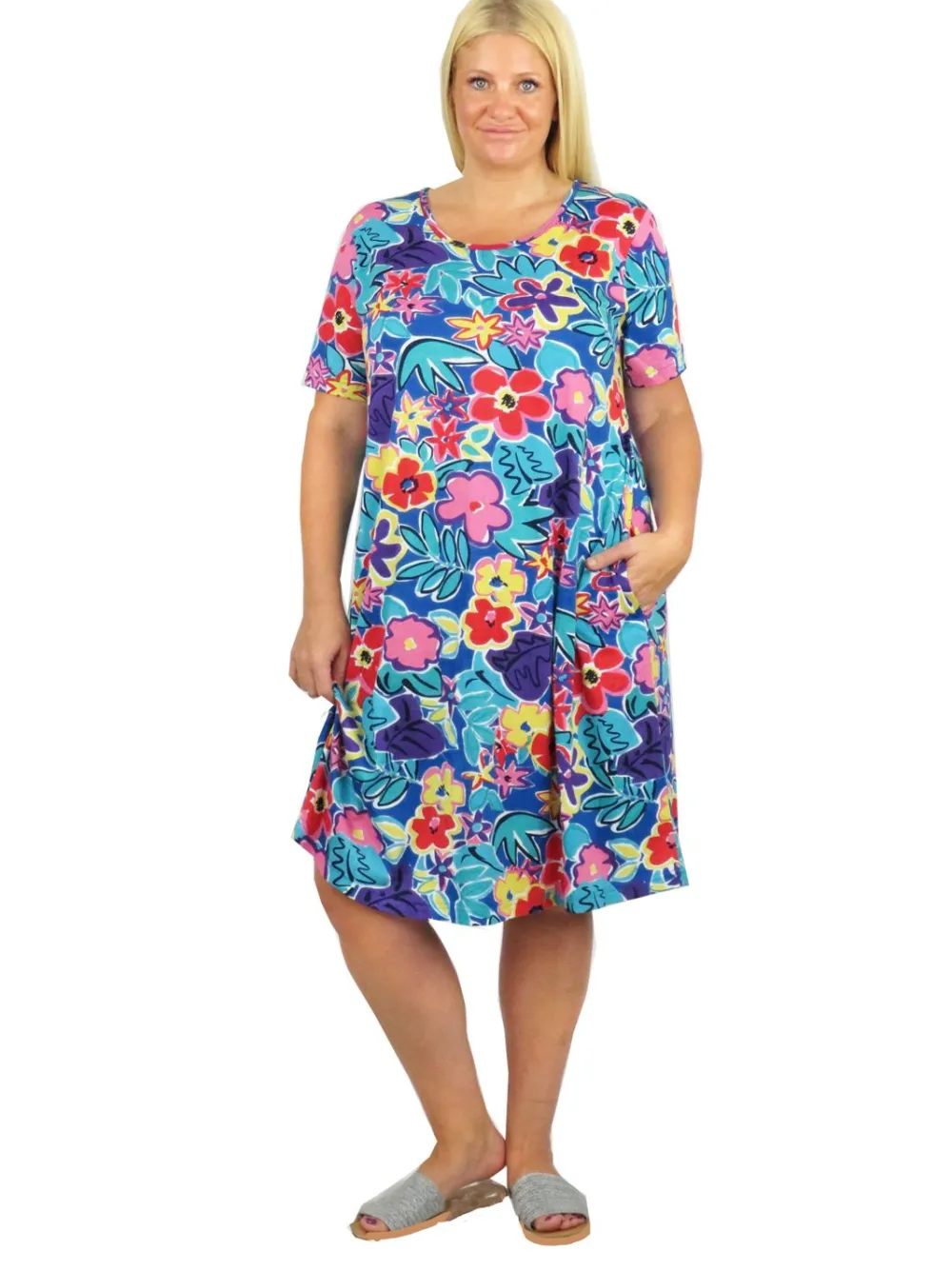 La Cera™ Vestido Corto De Punto De Algodon De Manga Corta De Talla Grande