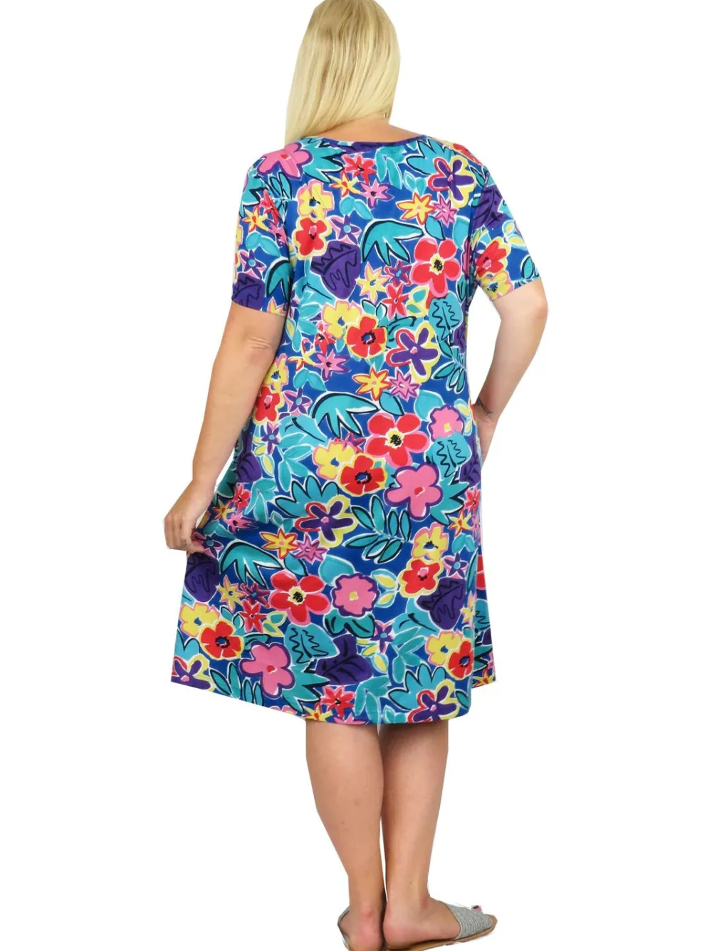 La Cera™ Vestido Corto De Punto De Algodon De Manga Corta De Talla Grande