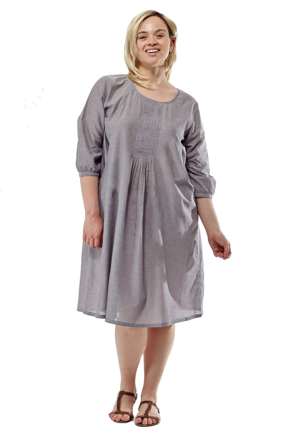 La Cera™ Vestido De Cambray Con Parte Delantera Plisada De Talla Grande La Cera
