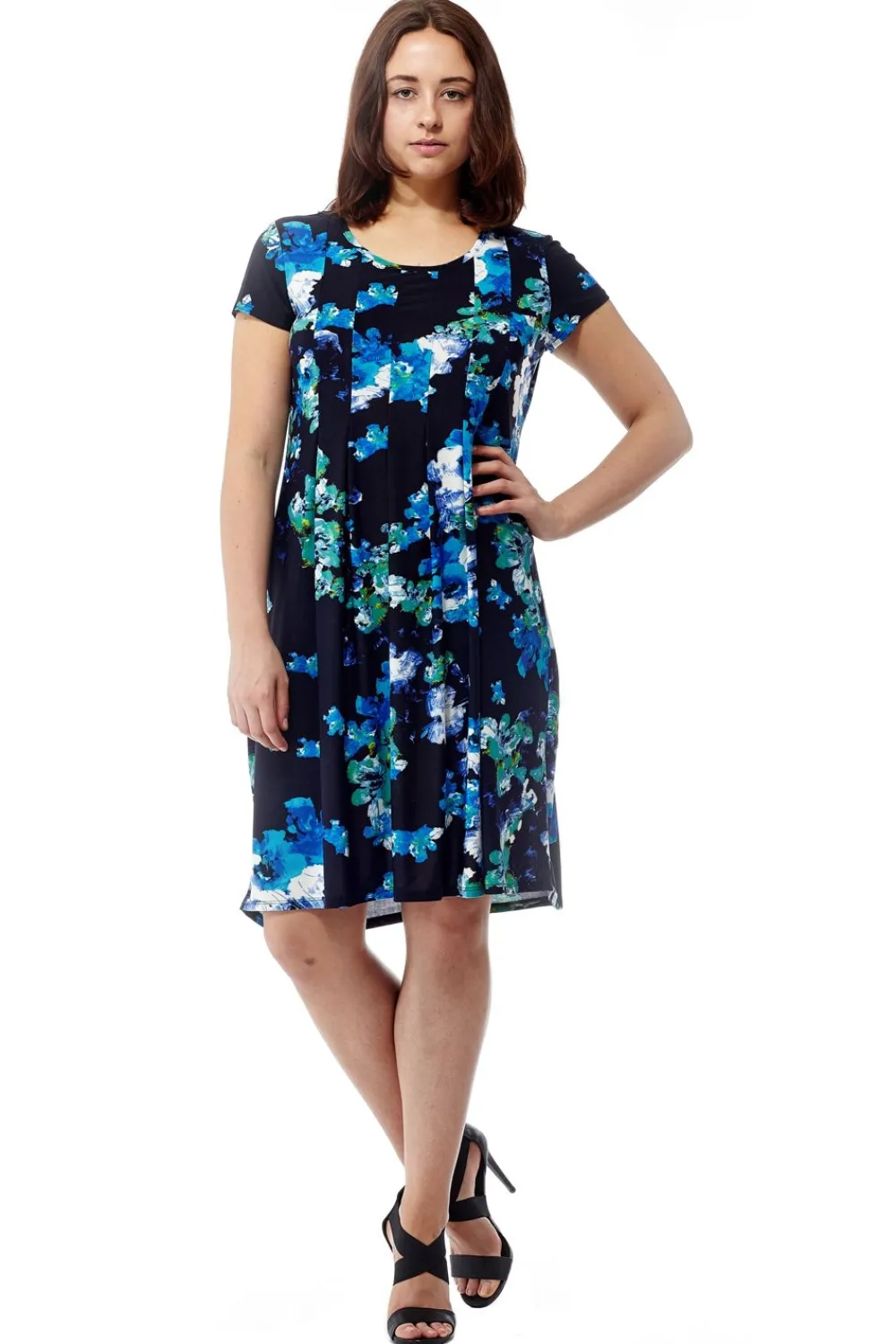La Cera™ Vestido De Manga Corta Con Estampado Floral Azul De La Cera