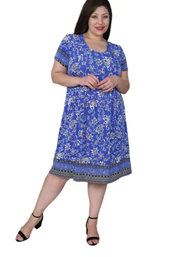 La Cera™ Vestido De Manga Corta Con Estampado Floral Y Borde Floral La Cera De