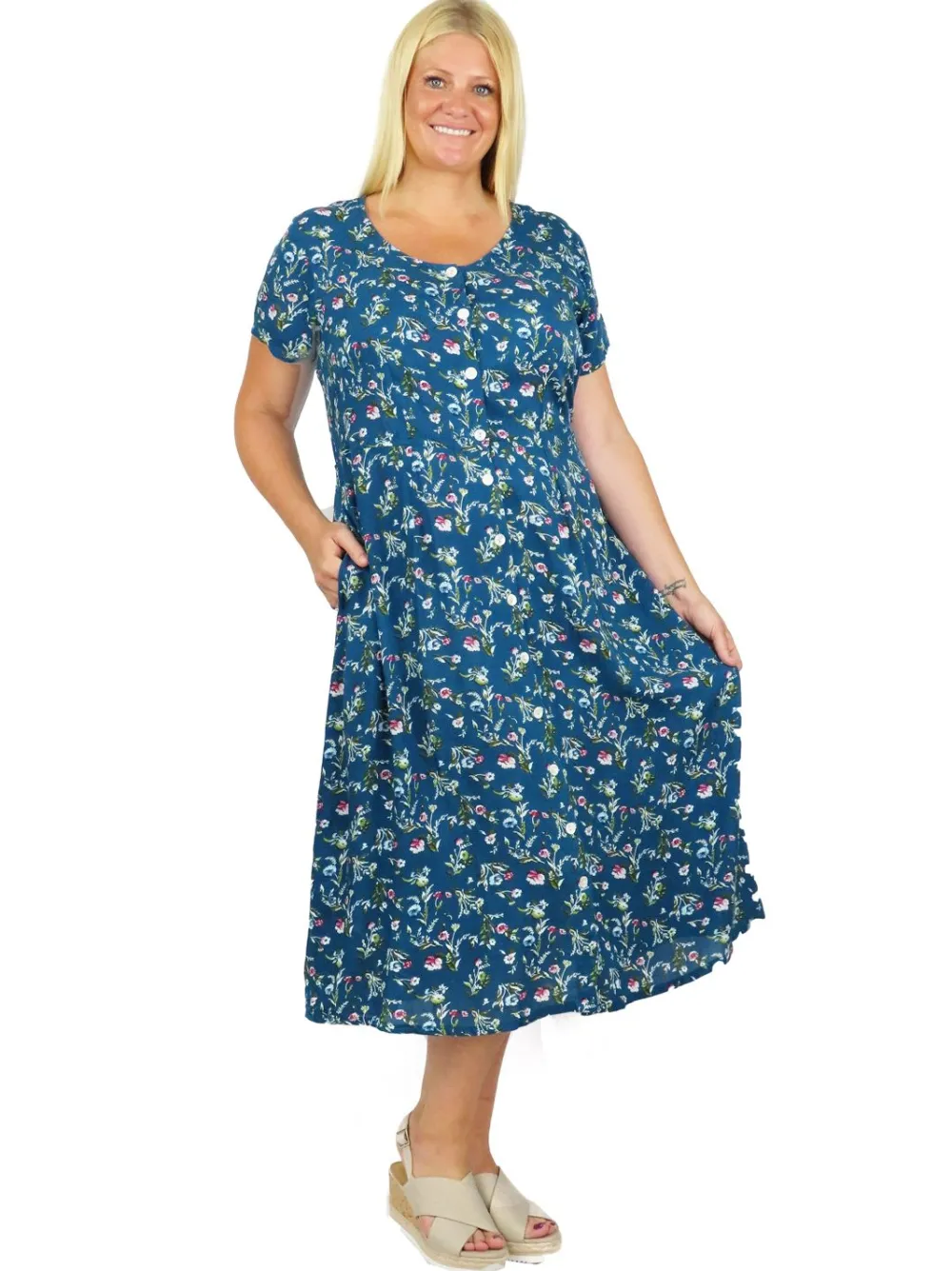 La Cera™ Vestido De Manga Corta Con Botones En La Parte Delantera La Cera De Ta