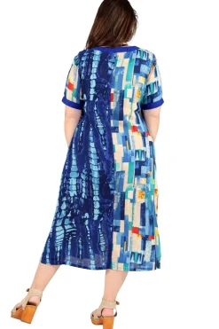 La Cera™ Vestido De Manga Corta De Talla Grande Con Patchwork Multicolor De La
