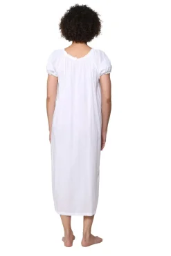 La Cera™ Vestido De Manga Corta Fruncido Con Bordado De La Cera