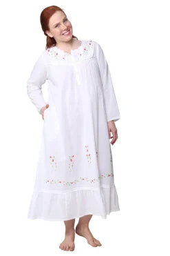 La Cera™ Vestido De Manga Larga Bordado 100% Algodon De Talla Grande
