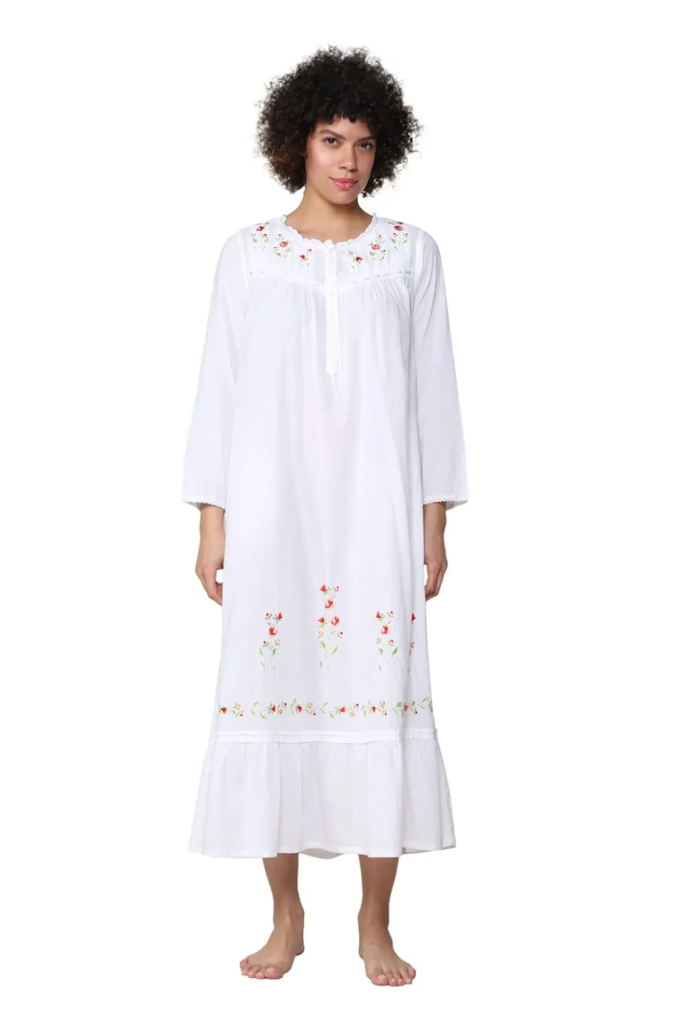 La Cera™ Vestido De Manga Larga Bordado 100% Algodon