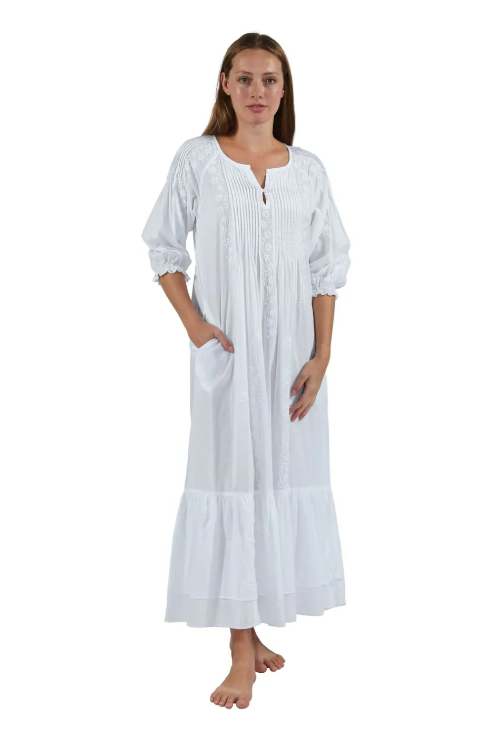 La Cera™ Vestido De Manga Larga Bordado 100% Algodon