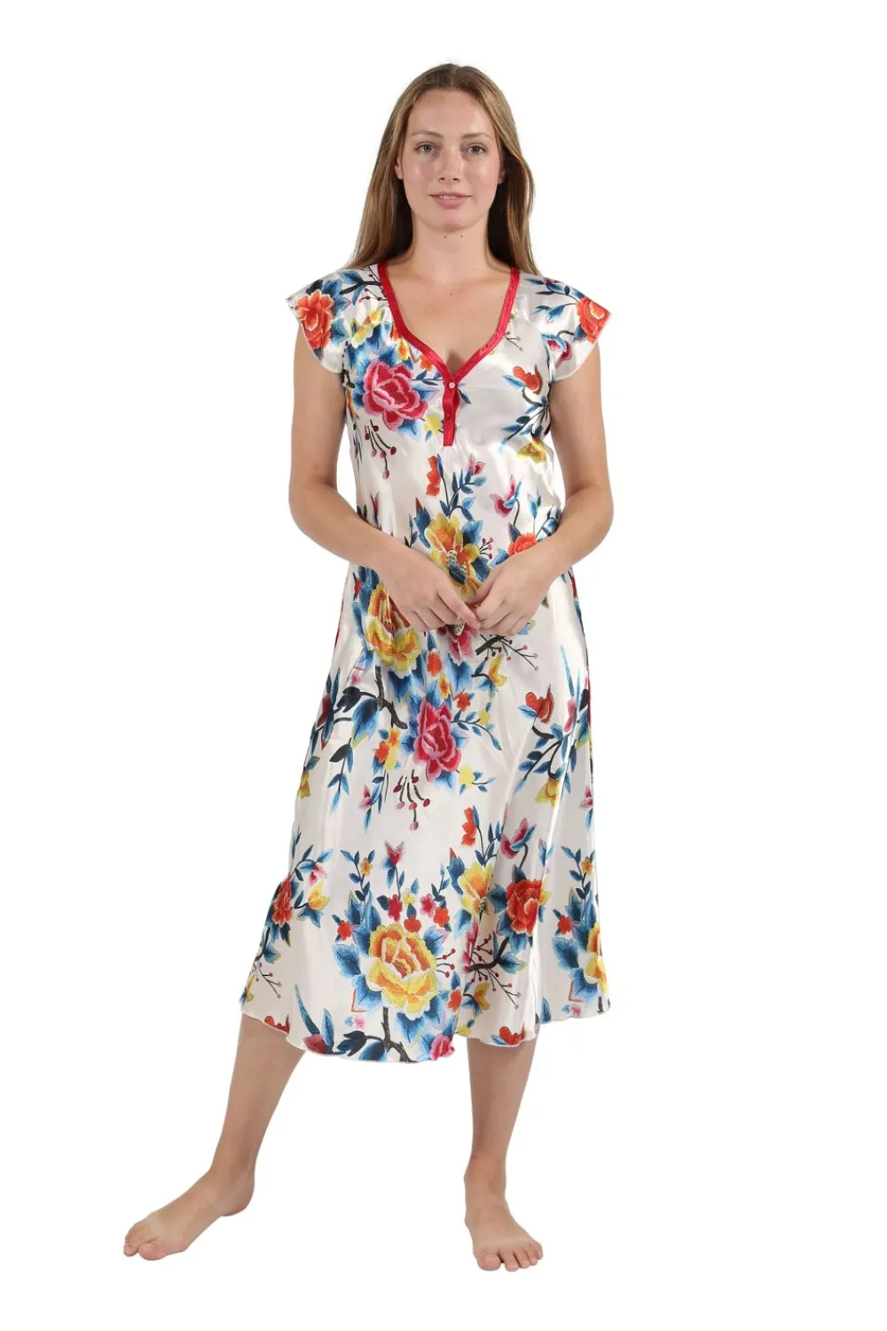 La Cera™ Vestido De Raso Floral Multicolor