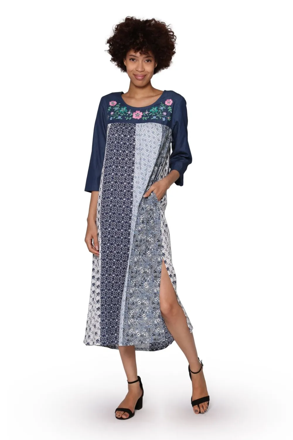 La Cera™ Vestido De Rayon Con Bordado Floral La Cera