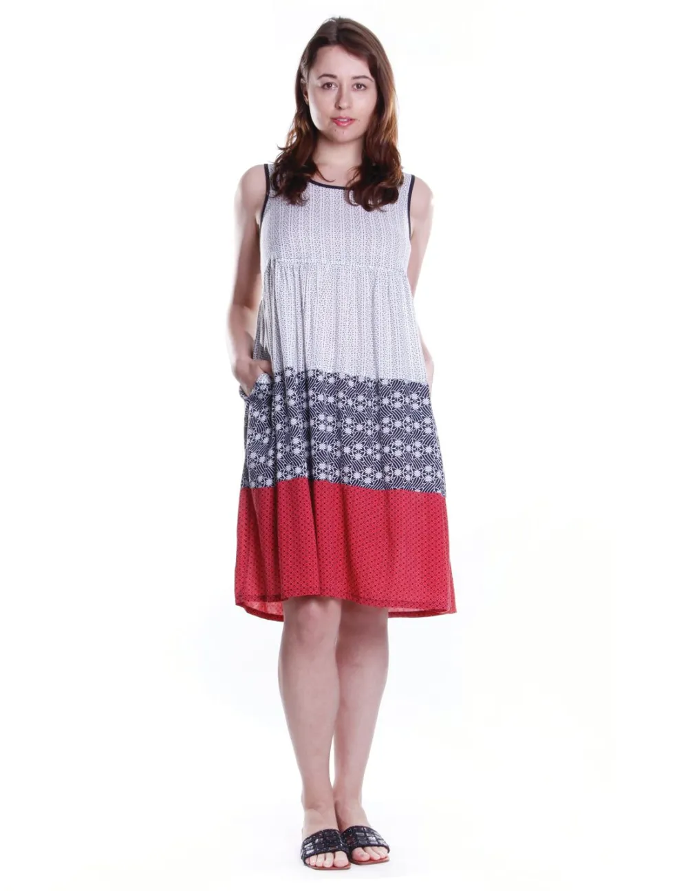 La Cera™ Vestido De Rayon Escalonado Sin Mangas De La Cera