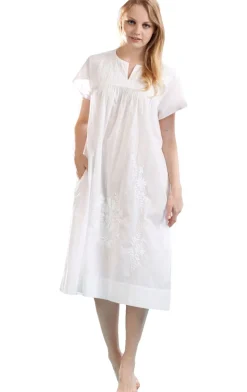 La Cera™ Vestido De Talla Grande Bordado Blanco 100% Algodon