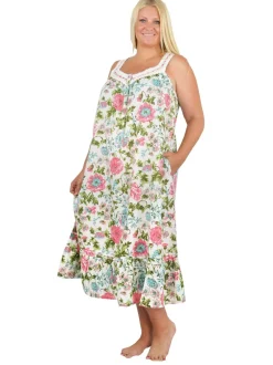 La Cera™ Vestido De Talla Grande Con Estampado De Jardin Ingles, 100 % Algodon,