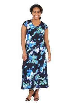 La Cera™ Vestido Largo De Manga Corta Floral De Talla Grande La Cera