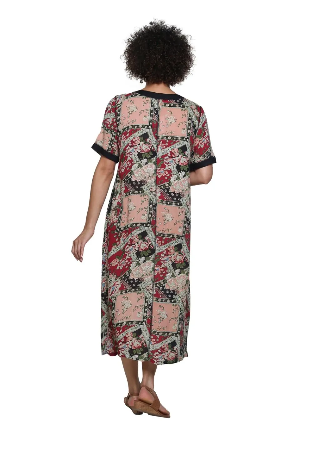 La Cera™ Vestido Patchwork De Manga Corta Oxido La Cera